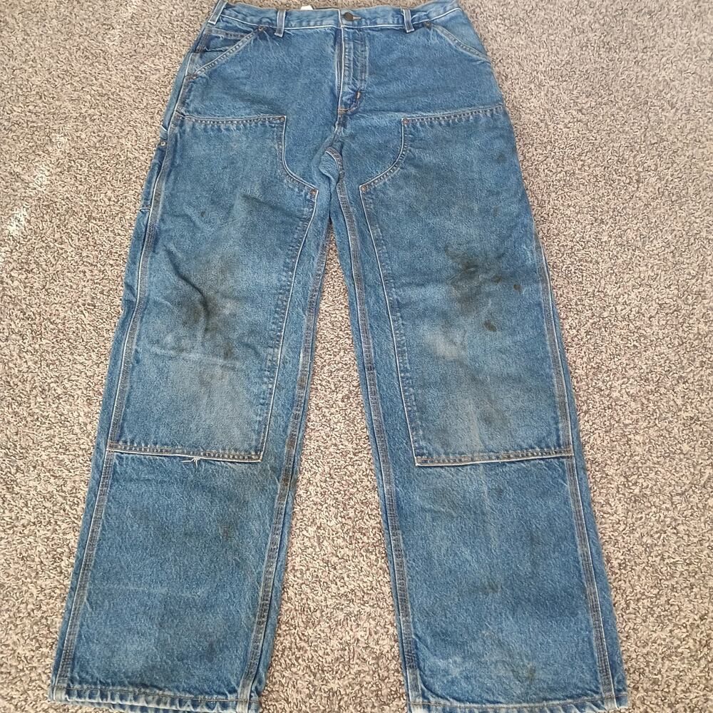 Carhartt Double Knees Denim Distressed Grunge Skate Thrashed 34x33 Vintage Y2K